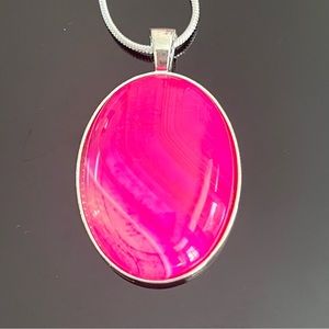 Pink Agate Pendant with Sterling Silver Snake Chain